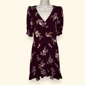 Maeve Anthropologie Elisabeth Mini Dress Berry Floral Puff Sleeve Women 6 READ